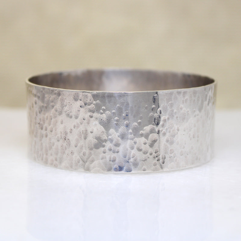 Wide Sterling Bangle with Hammered Finish