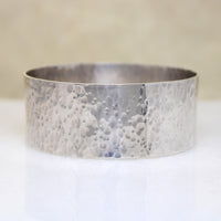 Wide Sterling Bangle with Hammered Finish