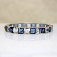 Crisp Blue & White Crystals in Sterling Art Deco Bangle