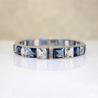 Crisp Blue & White Crystals in Sterling Art Deco Bangle