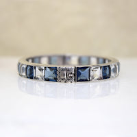 Crisp Blue & White Crystals in Sterling Art Deco Bangle