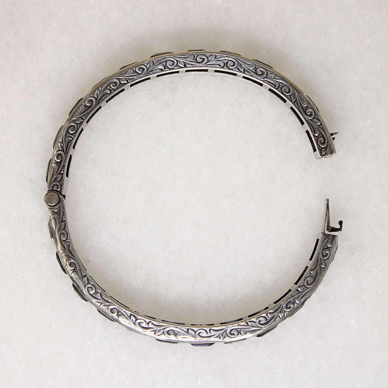 Crisp Blue & White Crystals in Sterling Art Deco Bangle
