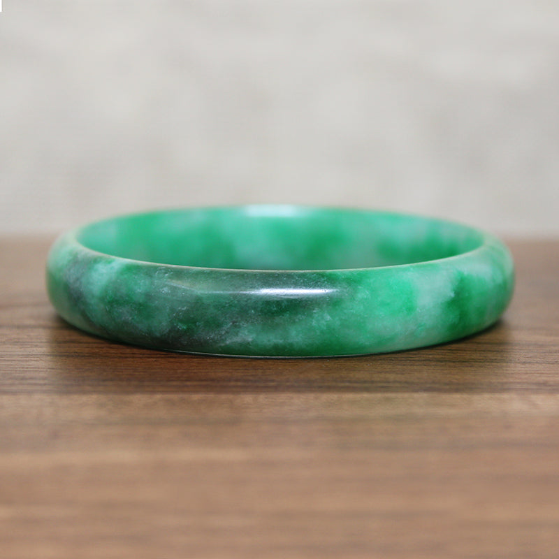 Gorgeous Half Round Green Jade Bangle