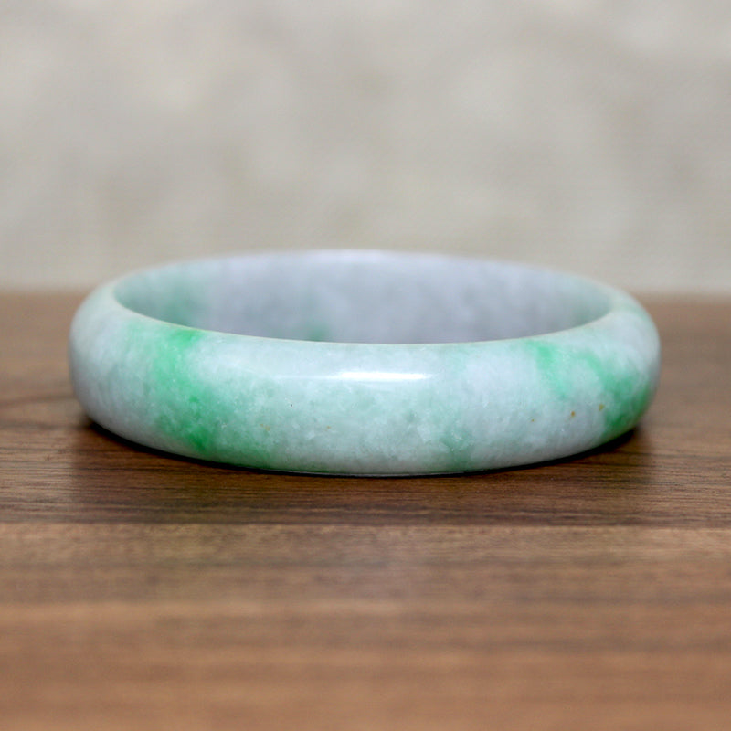 Half Round Bright Green & Celadon Jade Bangle Bracelet