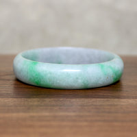 Half Round Bright Green & Celadon Jade Bangle Bracelet