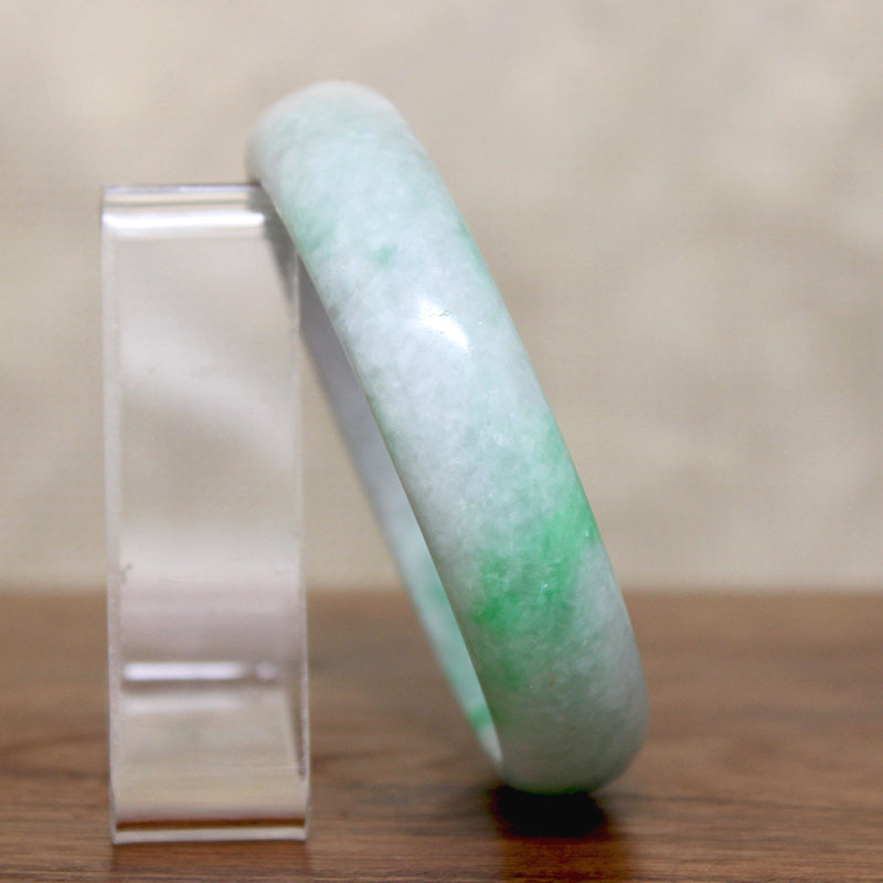 Half Round Bright Green & Celadon Jade Bangle Bracelet