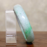 Half Round Bright Green & Celadon Jade Bangle Bracelet