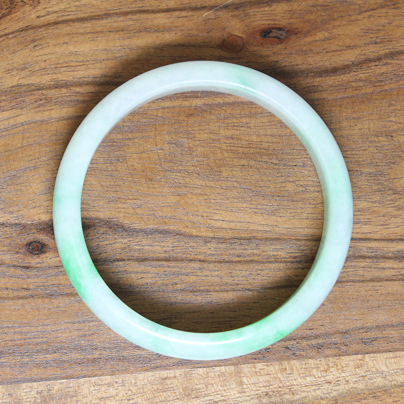 Half Round Bright Green & Celadon Jade Bangle Bracelet