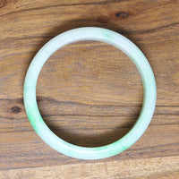 Half Round Bright Green & Celadon Jade Bangle Bracelet