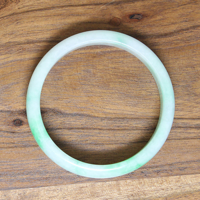 Half Round Bright Green & Celadon Jade Bangle Bracelet