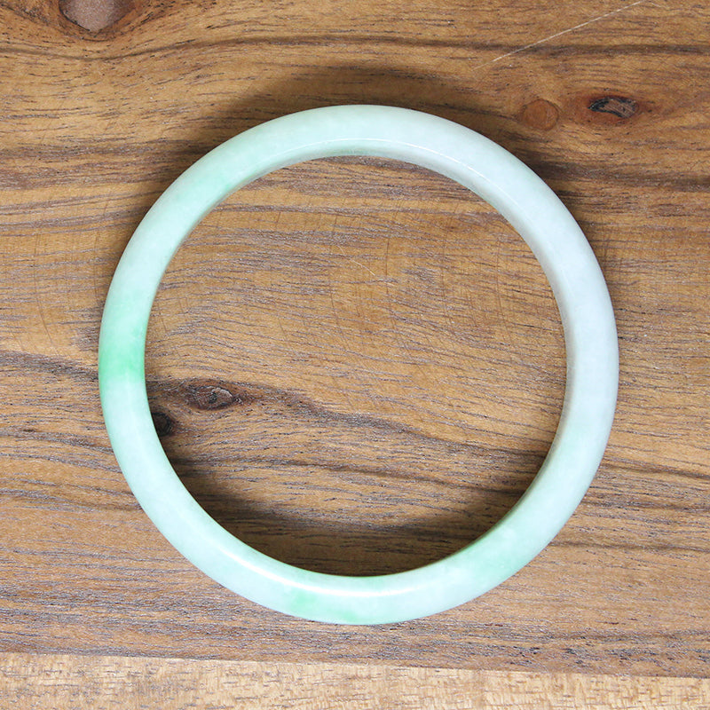 Half Round Bright Green & Celadon Jade Bangle Bracelet