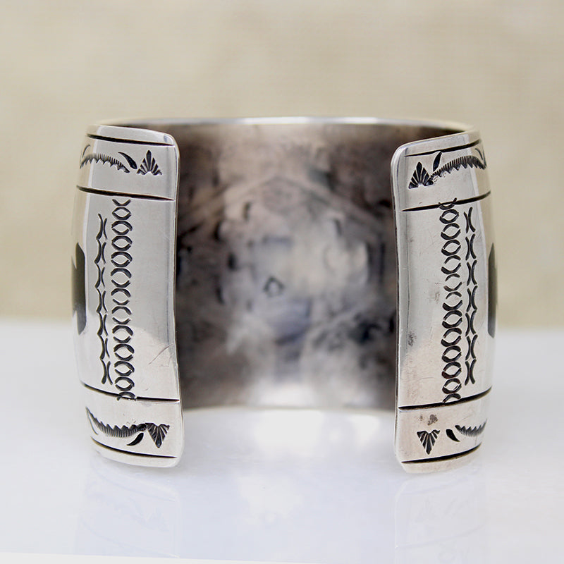 Wide Sterling Silver Cuff bracelet with Colorful Inlay