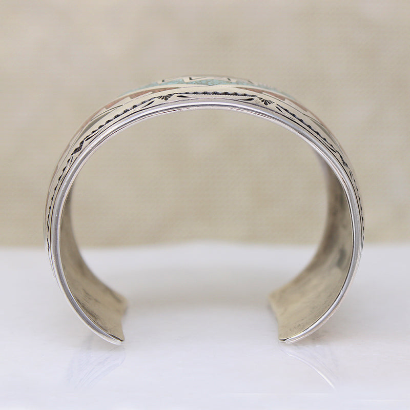 Wide Sterling Silver Cuff bracelet with Colorful Inlay