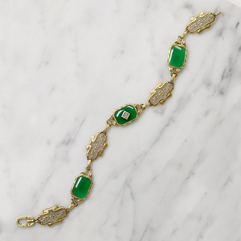 Summery Green Chalcedony & Gold Filigree Bracelet