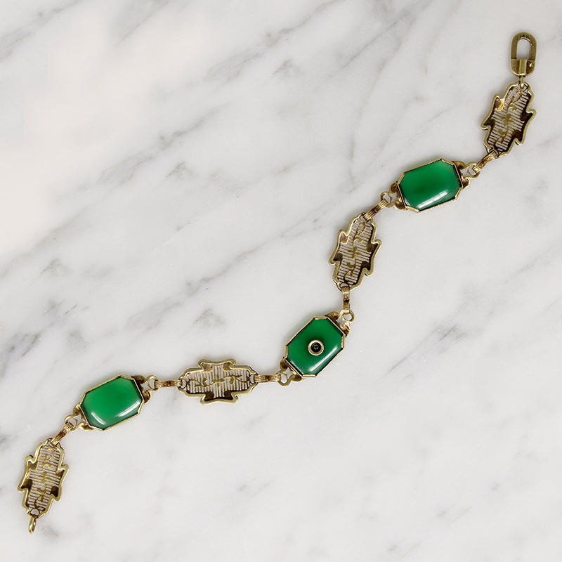 Summery Green Chalcedony & Gold Filigree Bracelet