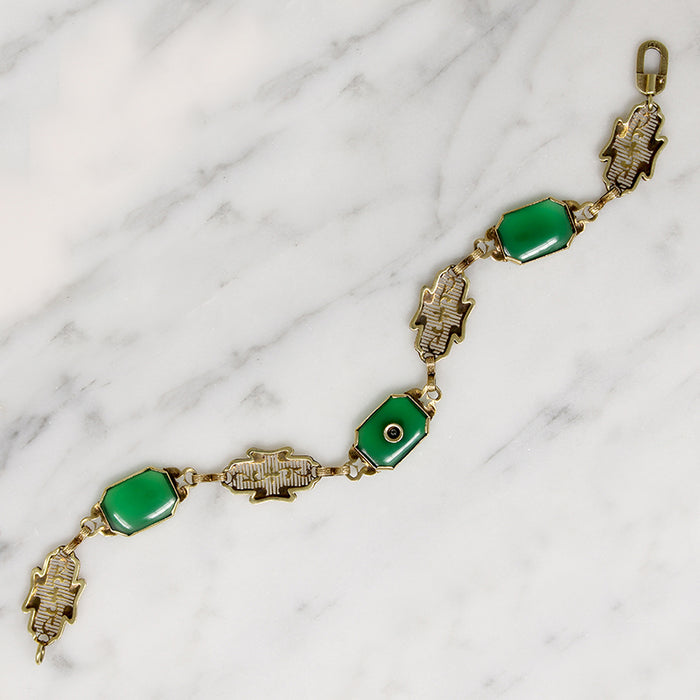 Summery Green Chalcedony & Gold Filigree Bracelet