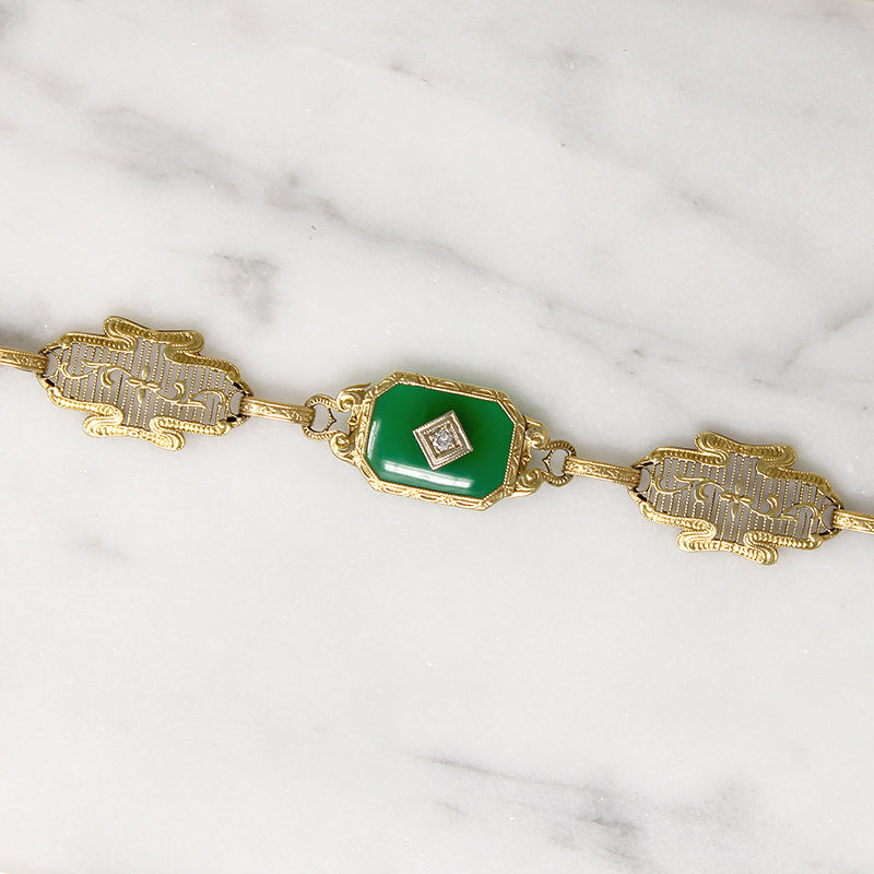 Summery Green Chalcedony & Gold Filigree Bracelet