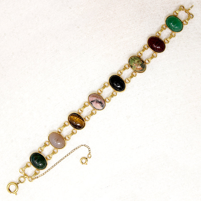 Colorful Scarabs in Gold Fill Bracelet