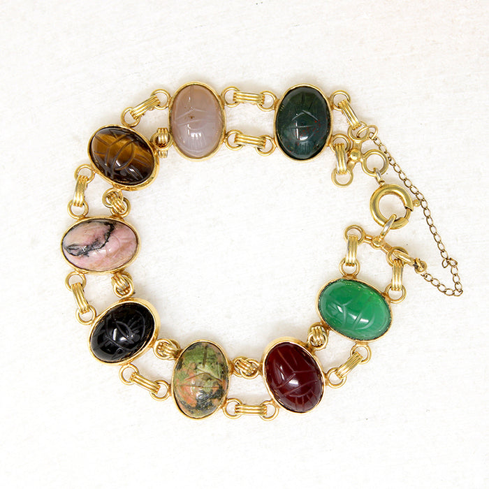 Colorful Scarabs in Gold Fill Bracelet