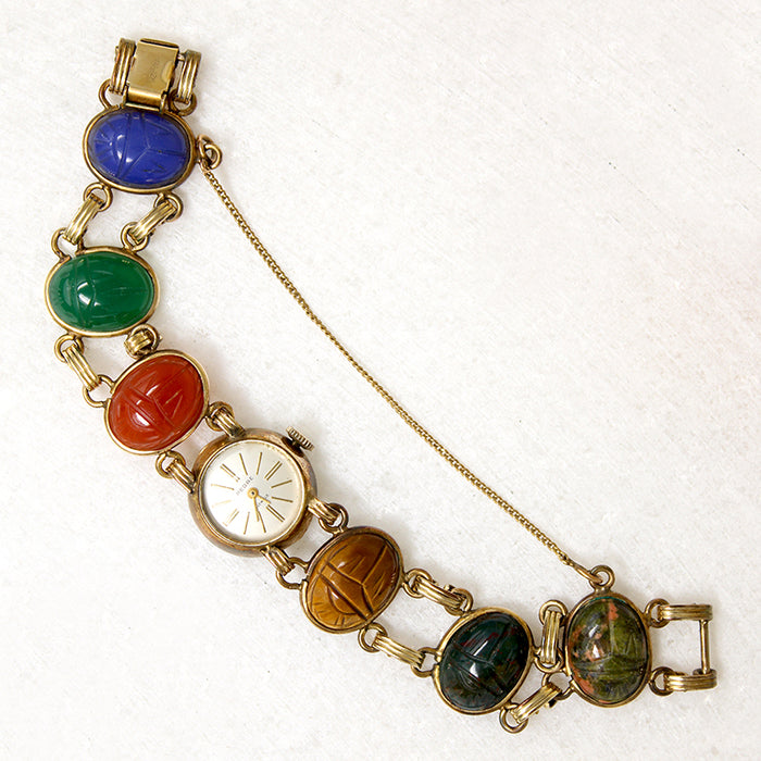 Pedre Watch on Hardstone Scarab Bracelet