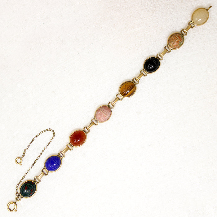 Carved Scarabs in Mid Century Gold Fill Bracelet
