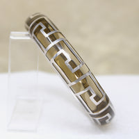 Chic Smoky Glass Bangle with Silver Meander Overlay