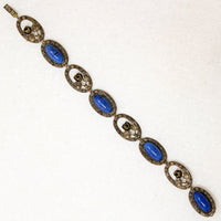 Moody Blue Glass & Brass Floral Bracelet
