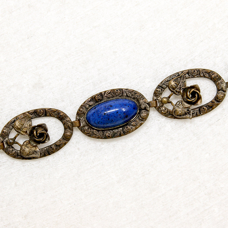 Moody Blue Glass & Brass Floral Bracelet