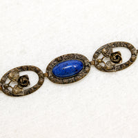 Moody Blue Glass & Brass Floral Bracelet