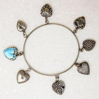 Sterling Bangle with Collection of Heart Charms