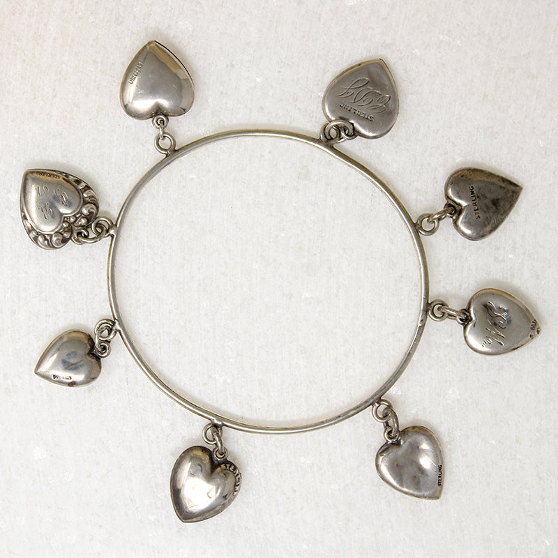 Sterling Bangle with Collection of Heart Charms