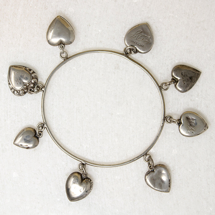 Sterling Bangle with Collection of Heart Charms