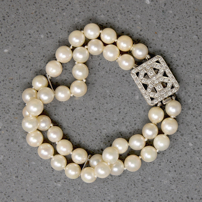 Two-Strand Pearl Bracelet with Diamond Clasp