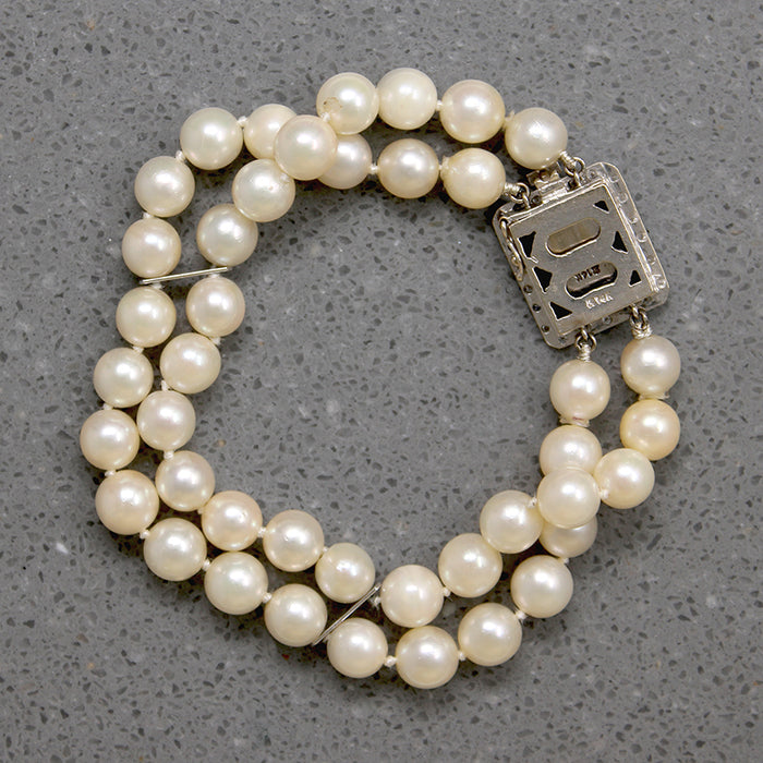Two-Strand Pearl Bracelet with Diamond Clasp