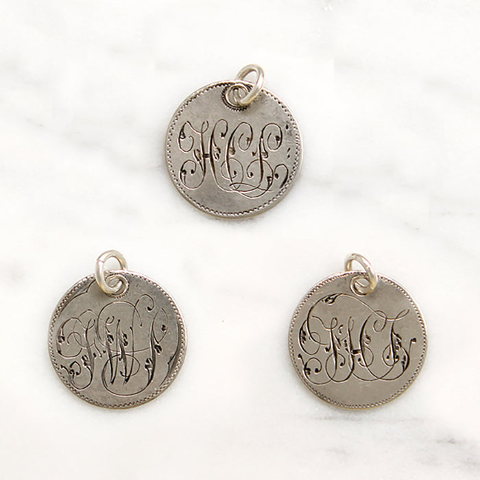 Individual Engraved Initials Victorian Silver Coin Charms