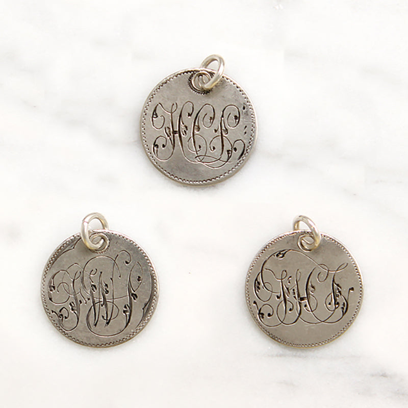 Individual Engraved Initials Victorian Silver Coin Charms
