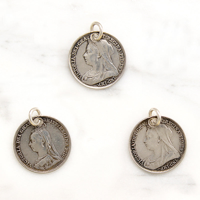 Individual Engraved Initials Victorian Silver Coin Charms