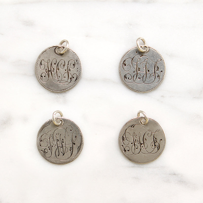 Individual Engraved Initials Victorian Silver Coin Charms