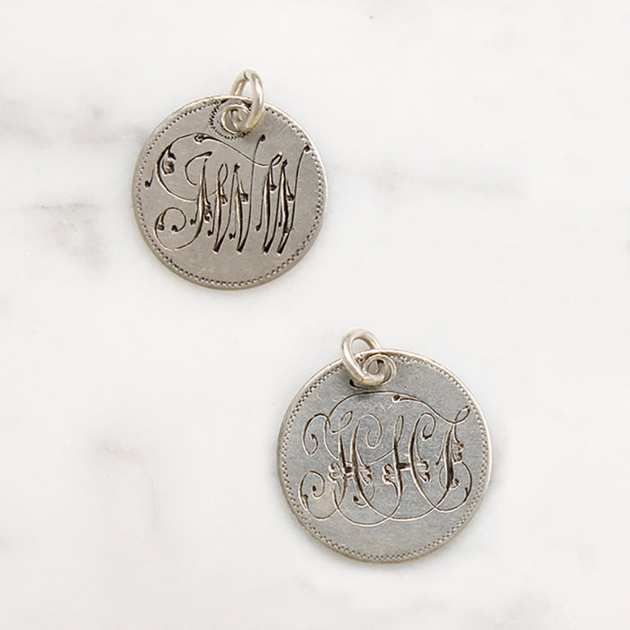 Individual Engraved Initials 19th Century Silver Coin Charms