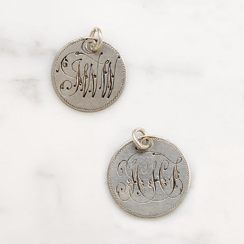 Individual Engraved Initials 19th Century Silver Coin Charms