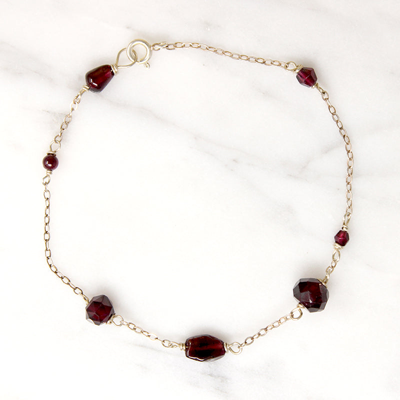 Decadent Garnet Bead & Sterling Chain Bracelet by Brin