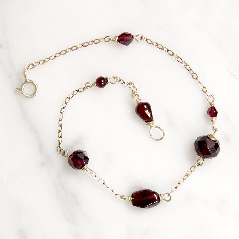 Decadent Garnet Bead & Sterling Chain Bracelet by Brin