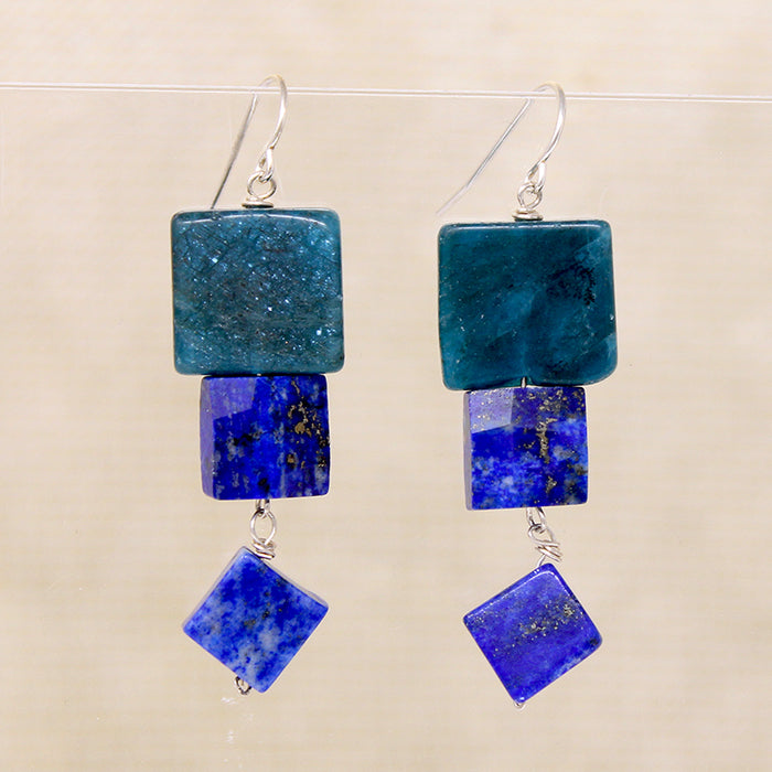 Graphic Apatite & Lapis Lazuli Earrings by Brin