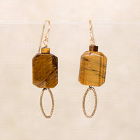 Sculptural Brass & Tiger's Eye Earrings by Brin