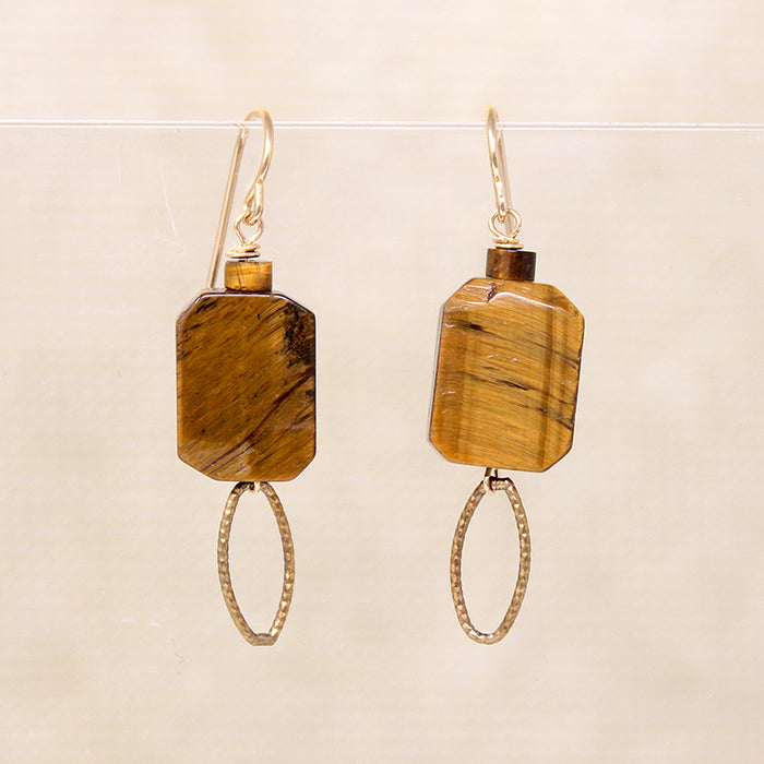 Sculptural Brass & Tiger's Eye Earrings by Brin