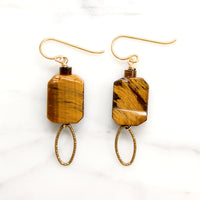 Sculptural Brass & Tiger's Eye Earrings by Brin