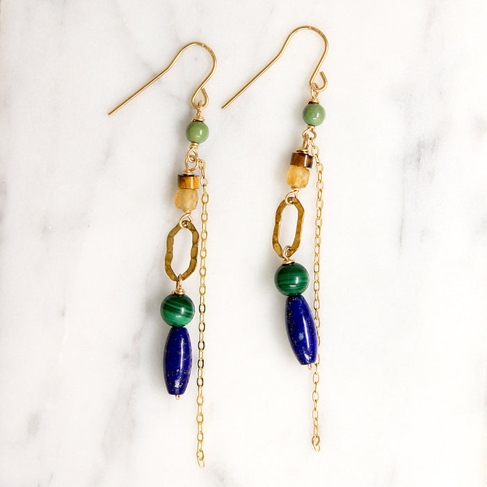 Long Beaded Gold Fill Dangle Earrings by Brin