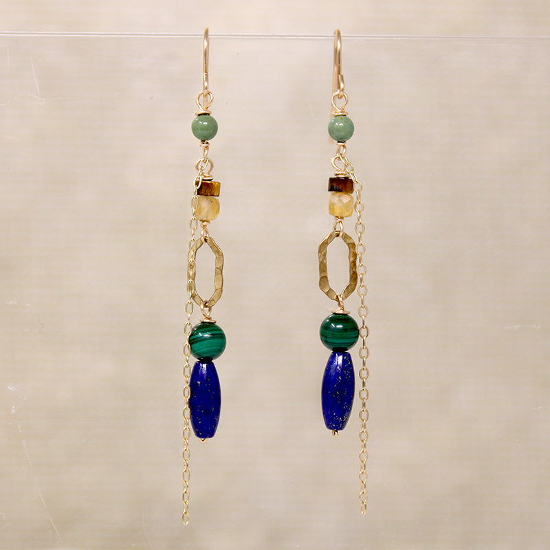 Long Beaded Gold Fill Dangle Earrings by Brin