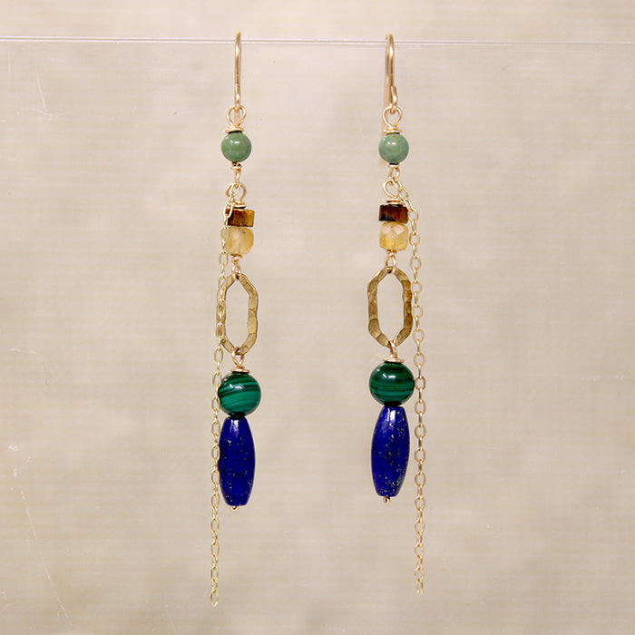 Long Beaded Gold Fill Dangle Earrings by Brin