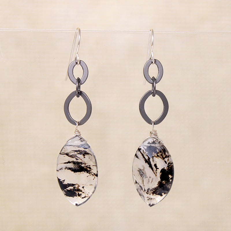 Moss Agate & Sterling Chain Earrings by Brin